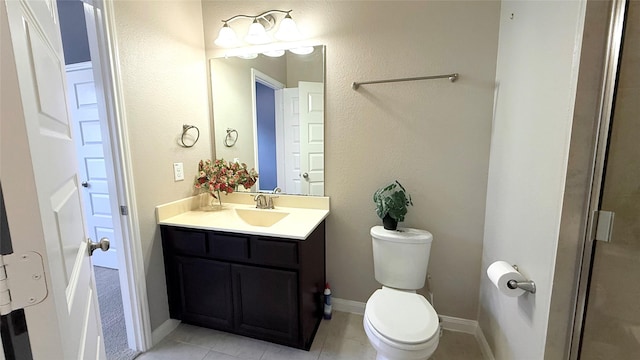3021 Rocky Point Dr, Pearland, TX 77584 - bathroom featuring toilet, vanity, tile patterned flooring, and a shower with door