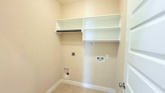 3021 Rocky Point Dr, Pearland, TX 77584 - laundry area with electric dryer hookup, hookup for a washing machine, baseboards, gas dryer hookup, and light tile patterned floors
