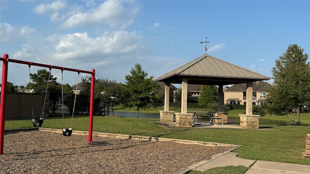 3021 Rocky Point Dr, Pearland, TX 77584 - view of jungle gym featuring a gazebo and a water view