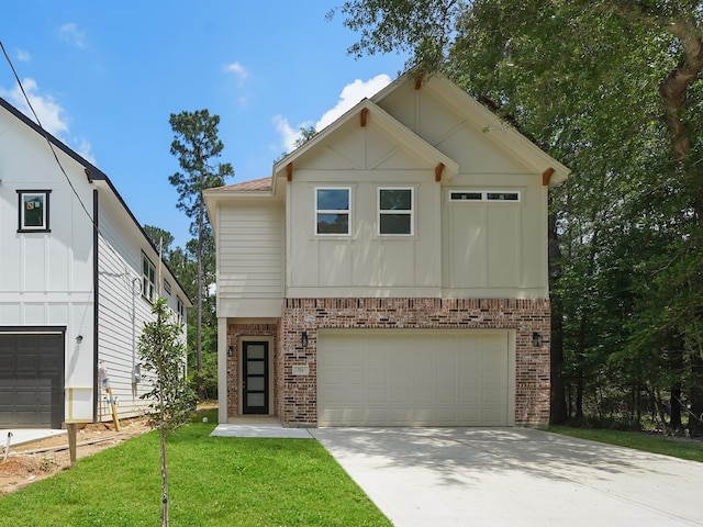 731 Magnolia Point Dr, Houston, TX 77336 - view of front facade with brick siding, an attached garage, concrete driveway, and a front yard