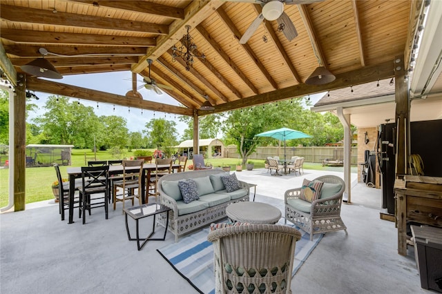 2465 Ryan Dr, Alvin, TX 77511 - view of patio / terrace featuring a ceiling fan, outdoor dining area, and an outdoor hangout area