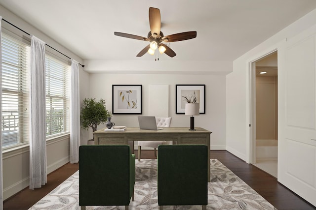 1317 Roy St, Houston, TX 77007 - office with a ceiling fan, wood finished floors, and baseboards