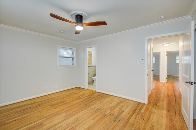 5007 Redstart St, Houston, TX 77035 - unfurnished room featuring ceiling fan, light wood-style floors, crown molding, baseboards, and a smoke detector