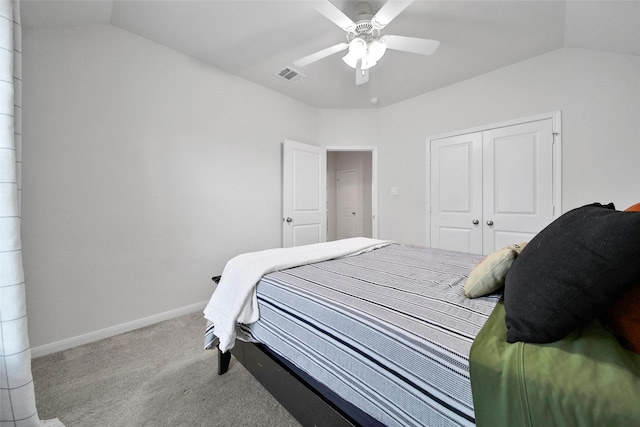 2331 Hagerman Rd, Conroe, TX 77384 - bedroom featuring carpet, lofted ceiling, a closet, baseboards, and ceiling fan
