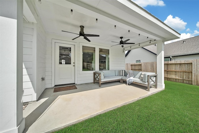 2331 Hagerman Rd, Conroe, TX 77384 - view of patio / terrace with a ceiling fan and outdoor lounge area
