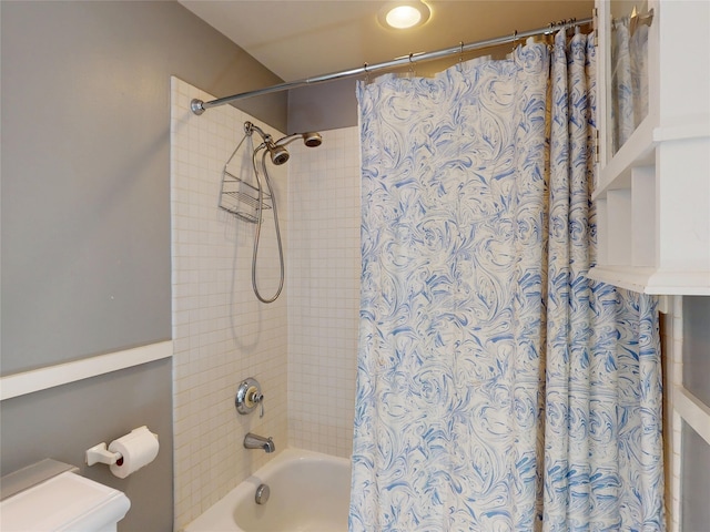 2737 Werlein Ave, Houston, TX 77005 - bathroom featuring shower / bathtub combination with curtain and toilet
