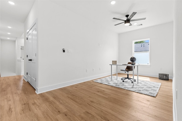5306 San Juan St, Houston, TX 77020 - office space with recessed lighting, wood finished floors, ceiling fan, and baseboards