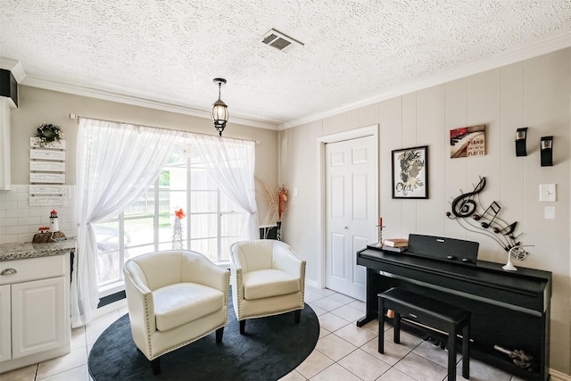 1510 Elmscott Dr, Sugar Land, TX 77498 - living area with light tile patterned floors and crown molding