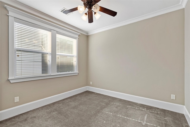 428 W 26th St, Houston, TX 77008 - empty room featuring carpet flooring, ornamental molding, a ceiling fan, and baseboards