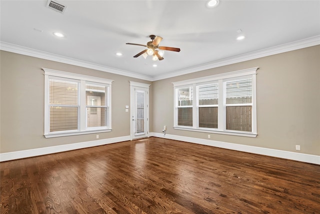 428 W 26th St, Houston, TX 77008 - empty room with a ceiling fan, healthy amount of natural light, crown molding, baseboards, and recessed lighting