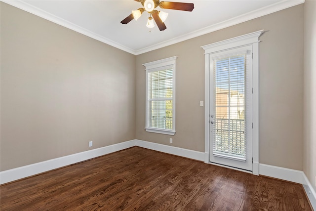 428 W 26th St, Houston, TX 77008 - doorway to outside featuring dark wood-type flooring, a ceiling fan, baseboards, and ornamental molding