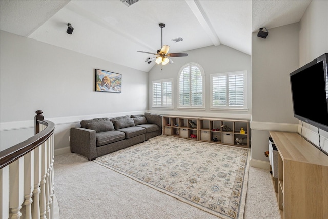 13627 Ashley Run, Houston, TX 77077 - living room with light carpet and a ceiling fan