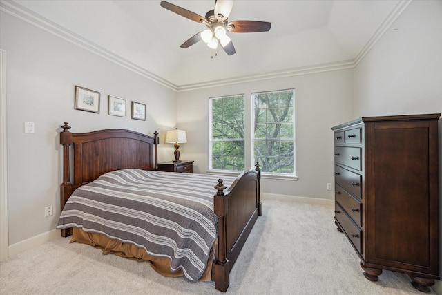 13627 Ashley Run, Houston, TX 77077 - bedroom with light carpet, a tray ceiling, baseboards, a ceiling fan, and crown molding
