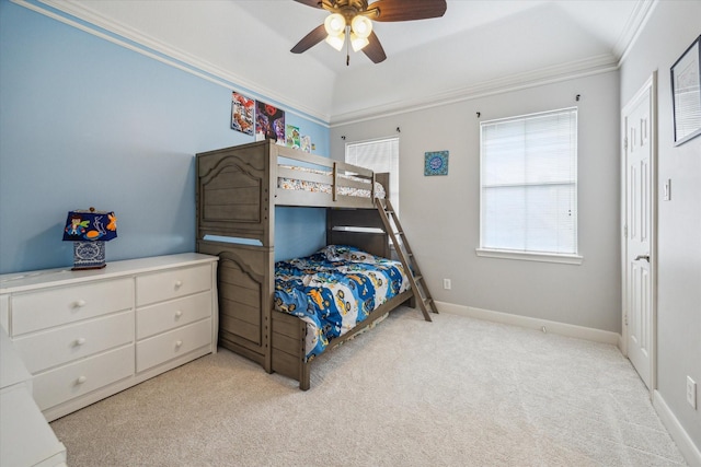 13627 Ashley Run, Houston, TX 77077 - bedroom featuring ornamental molding, carpet flooring, ceiling fan, and baseboards