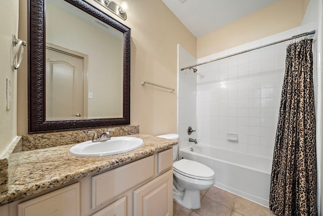 6823 Rosemont Park Ln, Katy, TX 77494 - bathroom with toilet, vanity, shower / tub combo with curtain, and tile patterned flooring