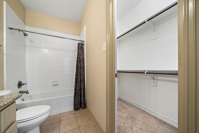 6823 Rosemont Park Ln, Katy, TX 77494 - full bathroom featuring toilet, shower / bath combination with curtain, vanity, tile patterned floors, and baseboards