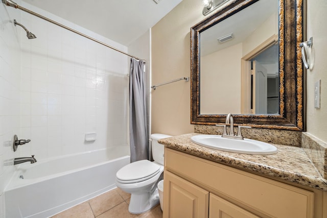 6823 Rosemont Park Ln, Katy, TX 77494 - full bathroom featuring shower / bath combo with shower curtain, toilet, vanity, and tile patterned flooring
