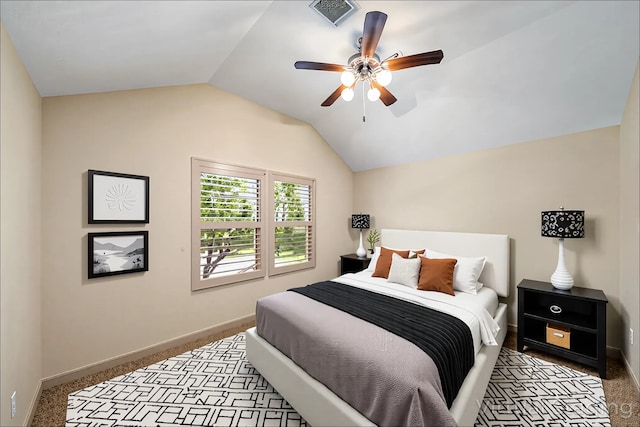 6823 Rosemont Park Ln, Katy, TX 77494 - bedroom with lofted ceiling, carpet floors, baseboards, and a ceiling fan