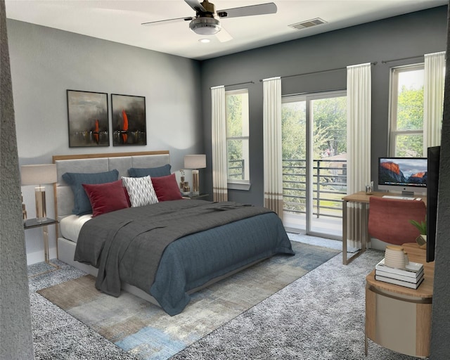 6804 Foster St, Houston, TX 77021 - bedroom with access to outside, carpet flooring, and ceiling fan