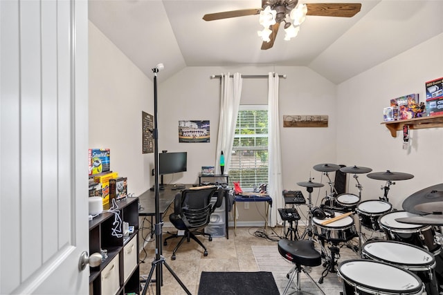 207 Lockridge Hill Ln, Richmond, TX 77469 - office space with a ceiling fan and vaulted ceiling