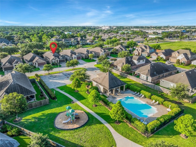117 Saddle Dr, Houston, TX 77065 - aerial perspective of suburban area featuring a pool
