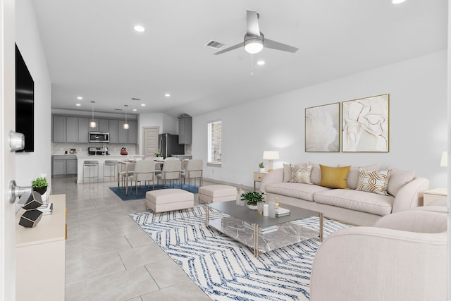 7414 Keystone Blossom Trl, Richmond, TX 77407 - living area with recessed lighting and ceiling fan