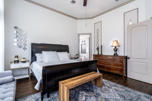 18815 Ellis Bend Dr, Cypress, TX 77433 - bedroom with wood finished floors, ornamental molding, and a ceiling fan