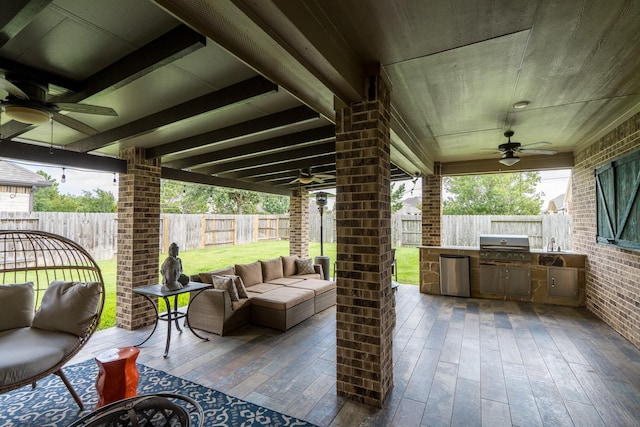 18815 Ellis Bend Dr, Cypress, TX 77433 - view of patio / terrace featuring a ceiling fan and an outdoor living space