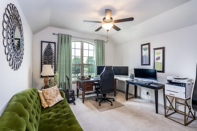 18815 Ellis Bend Dr, Cypress, TX 77433 - carpeted office space featuring lofted ceiling, a ceiling fan, and baseboards