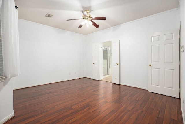 312 Cedar Branch Dr, League City, TX 77573 - unfurnished bedroom with dark wood-style flooring, crown molding, and a ceiling fan