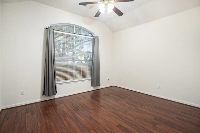 312 Cedar Branch Dr, League City, TX 77573 - spare room featuring lofted ceiling, ceiling fan, and dark wood-type flooring