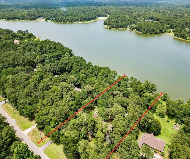 19314 Indigo Lake Dr, Magnolia, TX 77355 - aerial view of property's location featuring a heavily wooded area, property parcel outlined, and a nearby body of water