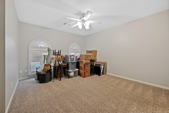 5902 Cardinal Creek Way, Kingwood, TX 77345 - carpeted office space with baseboards and a ceiling fan