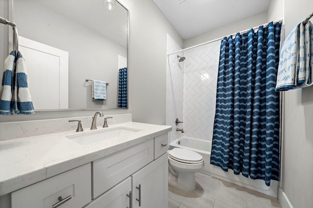 1610 Woodcrest Dr, Houston, TX 77018 - full bathroom with vanity, shower / bath combo, toilet, and tile patterned floors