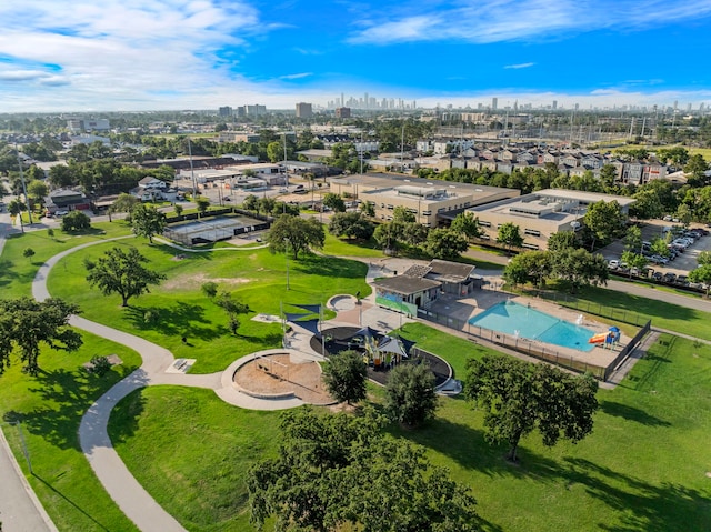 1610 Woodcrest Dr, Houston, TX 77018 - drone / aerial view of skyline and a pool