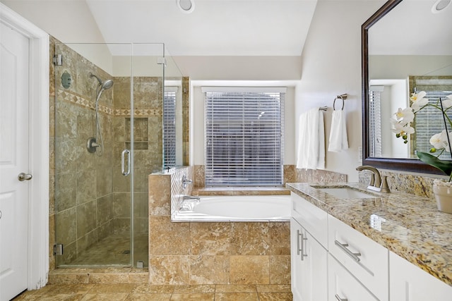 4506 Brazos Bend Dr, Pearland, TX 77584 - full bathroom with vanity, a garden tub, and a shower stall