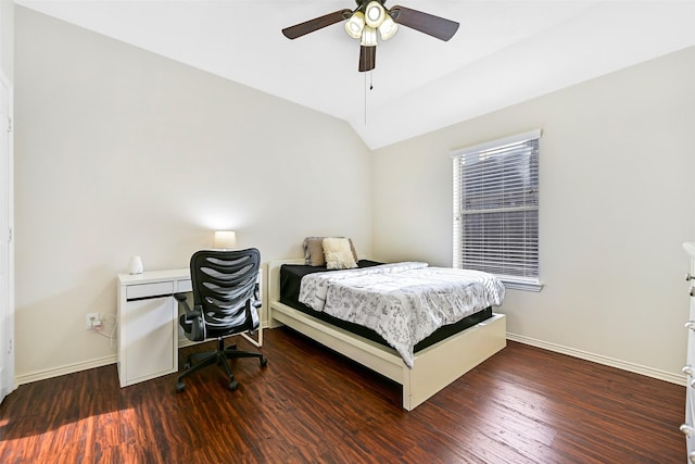 4506 Brazos Bend Dr, Pearland, TX 77584 - bedroom with baseboards, lofted ceiling, wood finished floors, and a ceiling fan