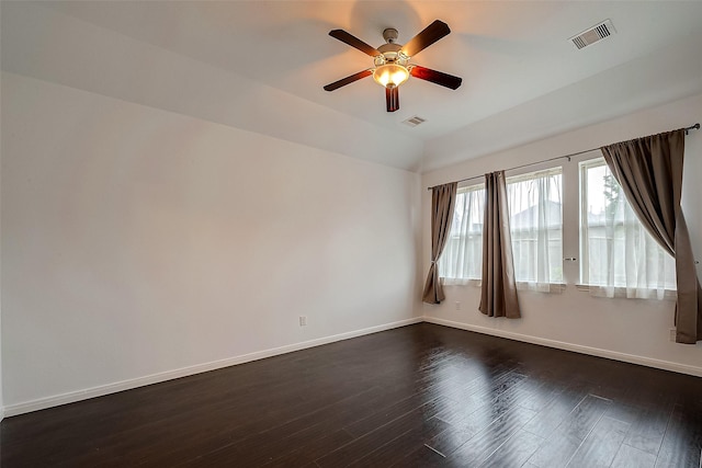 5339 Glenfield Spring Ln, Spring, TX 77389 - unfurnished room featuring ceiling fan, baseboards, dark wood finished floors, and vaulted ceiling