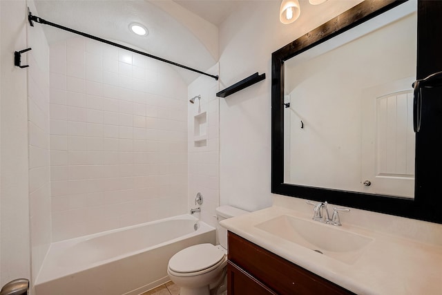 5339 Glenfield Spring Ln, Spring, TX 77389 - full bath featuring toilet, vanity, shower / tub combination, and recessed lighting