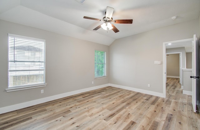 5238 Timber Quail Dr, Humble, TX 77346 - unfurnished room featuring ceiling fan, light wood finished floors, lofted ceiling, and baseboards