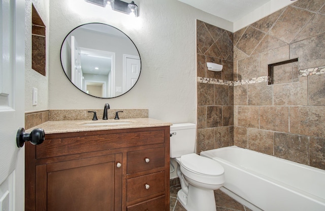 5238 Timber Quail Dr, Humble, TX 77346 - bathroom featuring vanity, toilet, bathtub / shower combination, and a textured wall