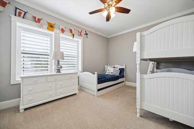 1346 Thornton Rd, Houston, TX 77018 - bedroom featuring light carpet, crown molding, baseboards, and ceiling fan
