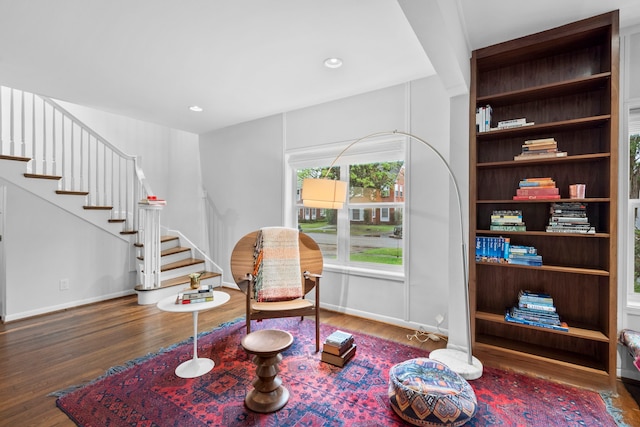 2101 Banks St, Houston, TX 77098 - sitting room featuring wood finished floors, stairway, baseboards, and recessed lighting
