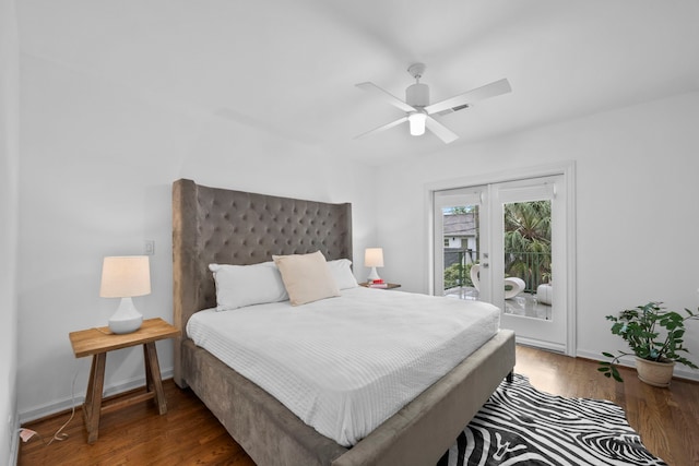 2101 Banks St, Houston, TX 77098 - bedroom featuring access to exterior, wood finished floors, baseboards, a ceiling fan, and french doors