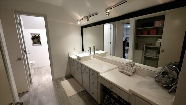 19823 Sunbridge Ln, Houston, TX 77094 - bathroom featuring wood finished floors, vanity, and toilet