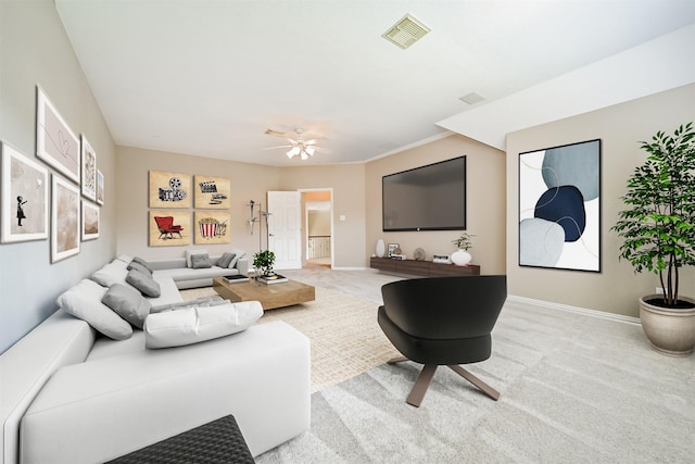 7319 Fair Meadow Ln, Katy, TX 77494 - living area with carpet, ceiling fan, and baseboards