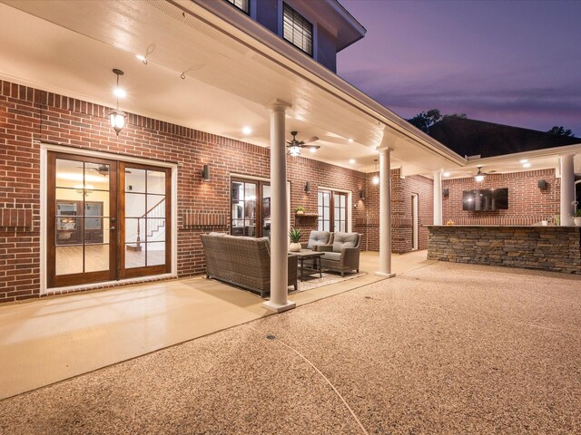 9810 Clubhouse Cir, Magnolia, TX 77354 - view of patio / terrace with french doors, outdoor lounge area, and ceiling fan