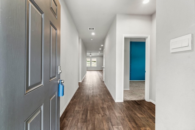 3713 Shady Elk Ct, Conroe, TX 77301 - hall featuring dark wood finished floors, recessed lighting, and baseboards
