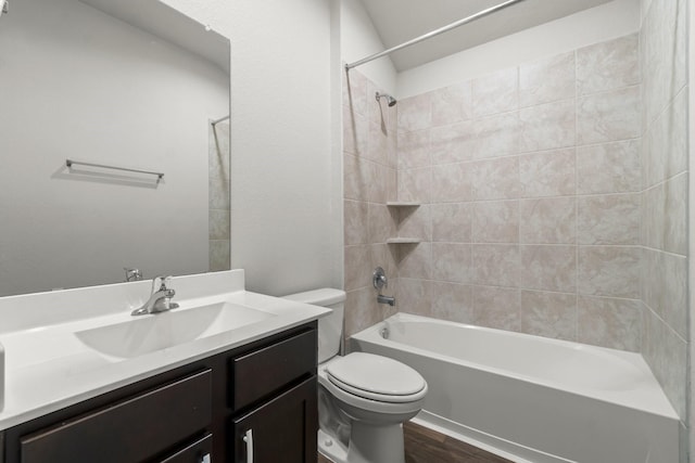 3713 Shady Elk Ct, Conroe, TX 77301 - full bath featuring toilet, vanity, tub / shower combination, and wood finished floors