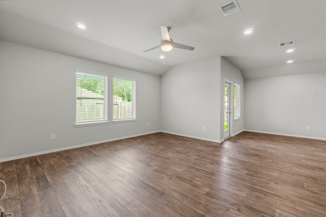 3713 Shady Elk Ct, Conroe, TX 77301 - unfurnished room featuring healthy amount of natural light, ceiling fan, wood finished floors, recessed lighting, and lofted ceiling
